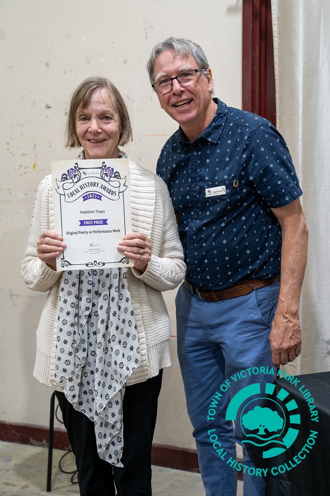 PH00341-76 Madeleine Tingey accepting her [Equal] First Prize in the Original Poetry or Performance Work category Image